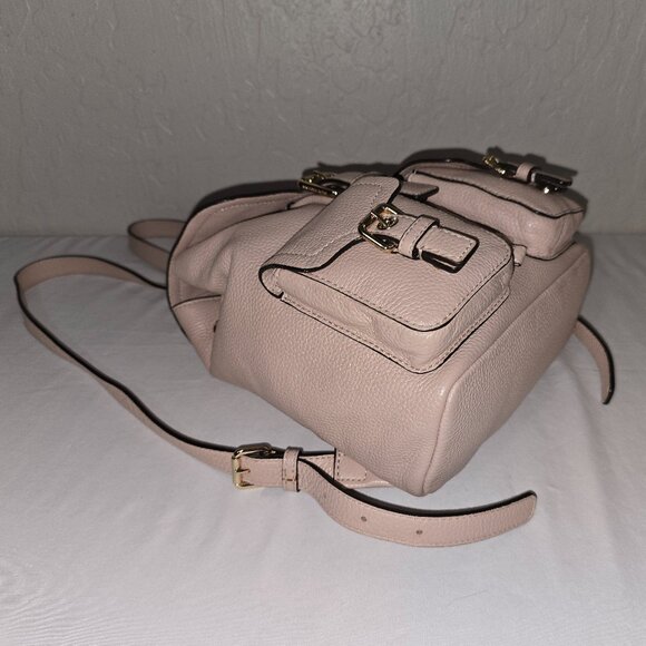 Michael Kors Susie Blush Pink Pebble Grain Leather Drawstring Flap Backpack - Picture 14 of 15